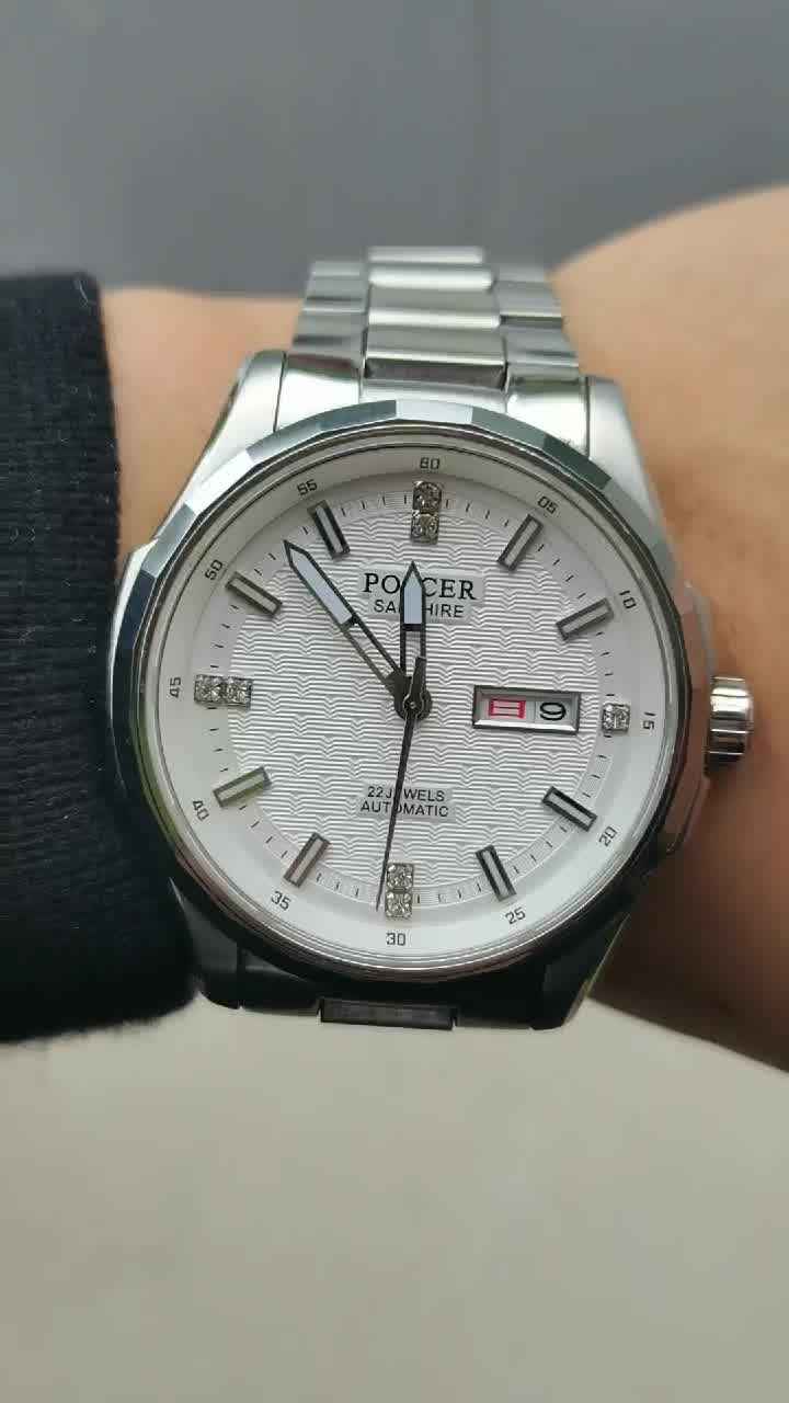 表男表商务休闲精钢带蓝宝石镜面防水名牌保时捷男表6100m介枚棕带