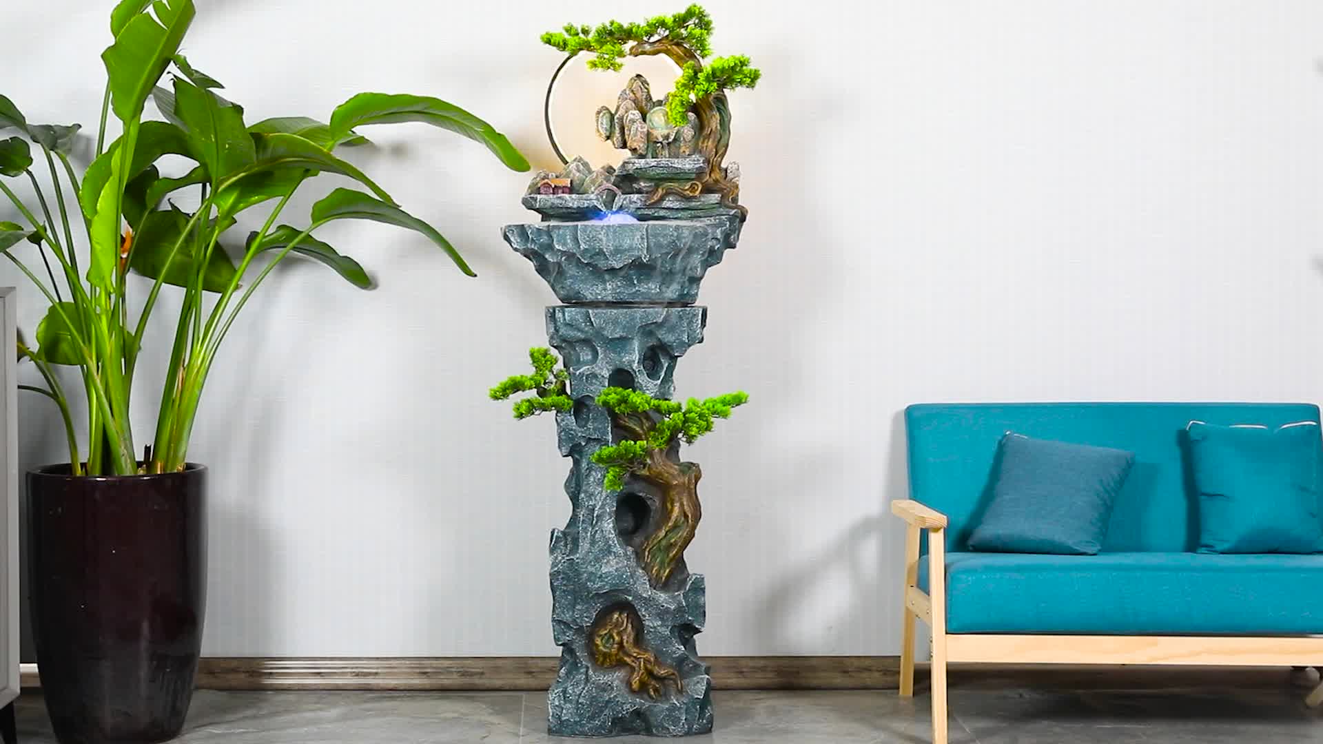 人文家居落地假山流水喷泉盆景客厅办公室工艺装饰品循环水景摆件乔迁