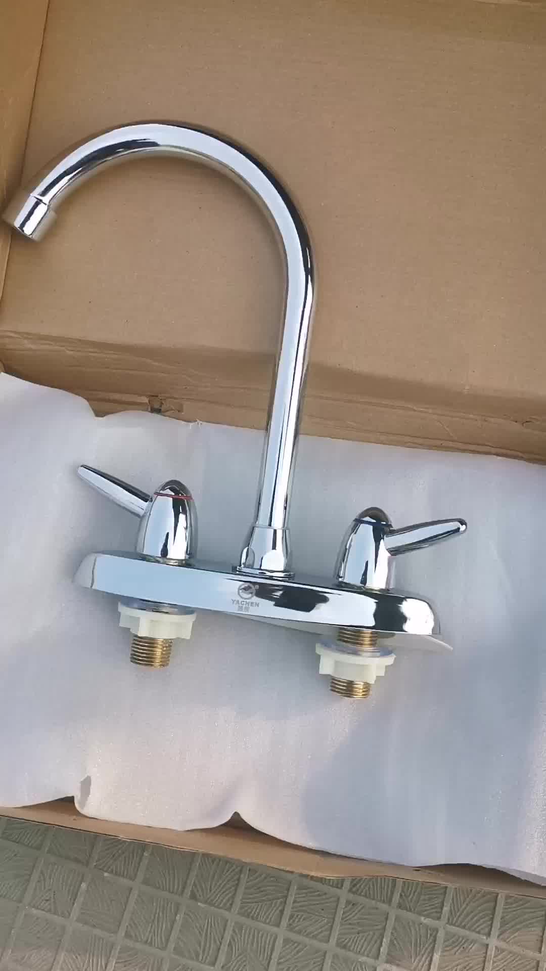 全铜双把卫生间面盆水龙头双开洗脸盆厨房菜盆冷热水龙头龙头两条80cm