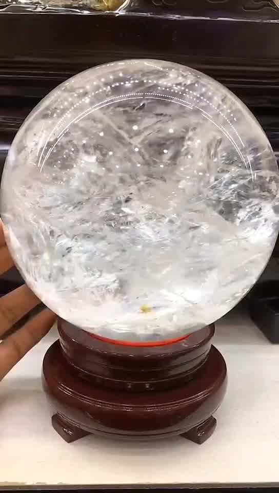 恰好石光在天然白水晶球摆件冰裂棉絮款招财转运球玄关书房办公桌水晶
