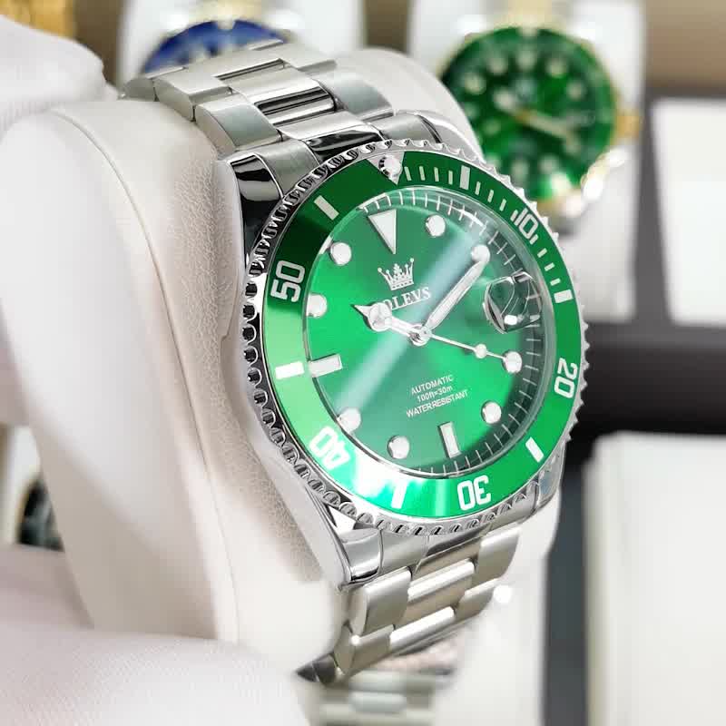 欧利时(olevs)瑞士认证品牌手表男士绿水鬼机械表全自动男表钢带百搭