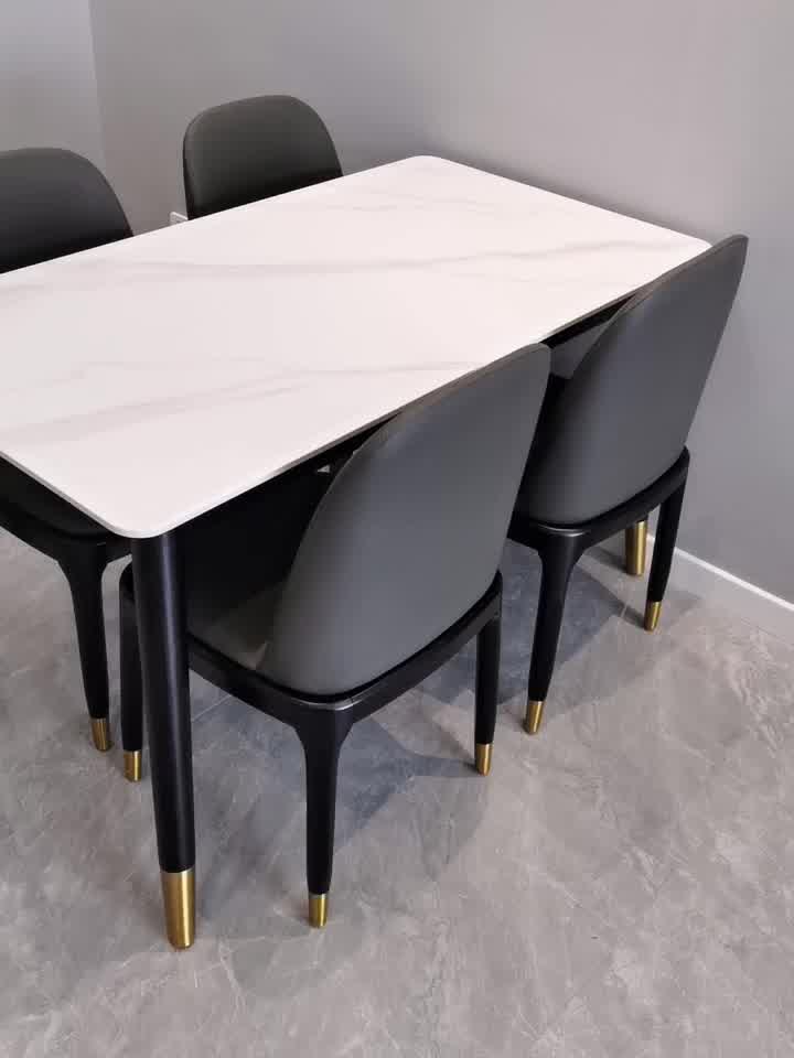 叶芝岩板餐桌椅组合实木大理石餐桌现代简约长方形饭桌13米实木餐桌