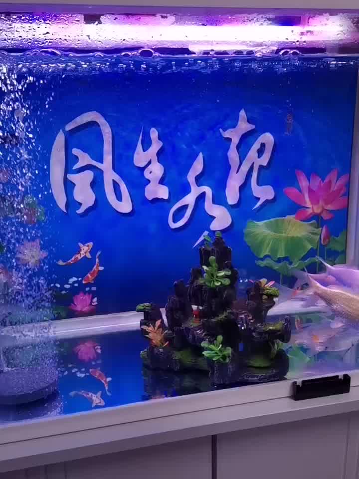 鱼缸背景贴纸鱼缸背景画贴纸纸高清定制贴纸风生水起鱼缸造景外贴梦雷