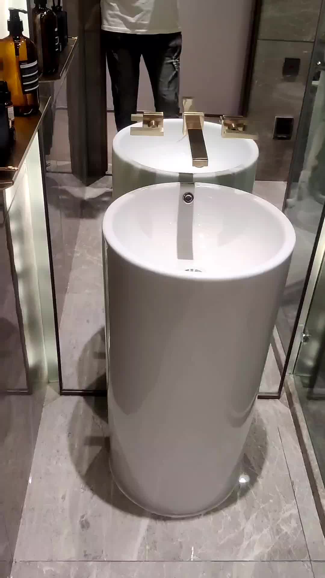 大卫伯爵圆柱形陶瓷台盆洗手盆主柱式洗脸盆卫生间阳台