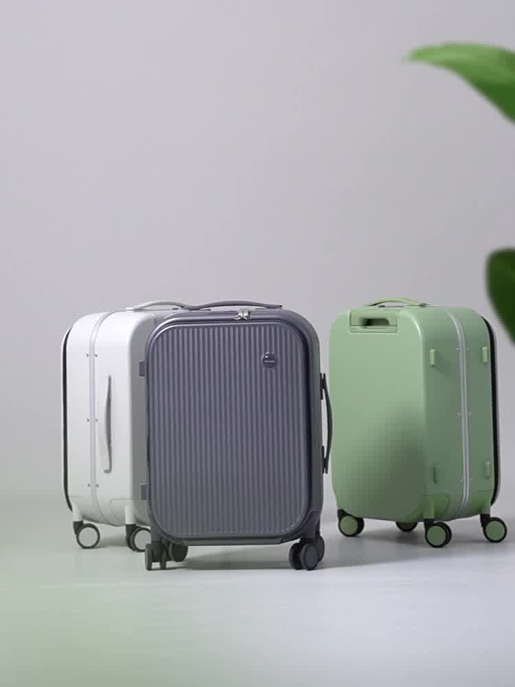 mixi前置开口行李箱女条纹前开盖行李箱男登机20英寸侧开旅行箱轻便