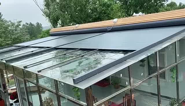 阳光房遮阳顶帘玻璃房遮阳棚遮阳天幕防晒隔热降温铝合金属发泡卷帘