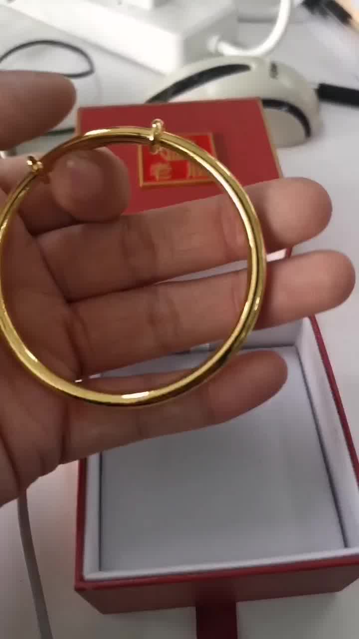 老庙黄金 黄金手镯足金光面推拉式可调节大小金镯子女 情人节生日母亲