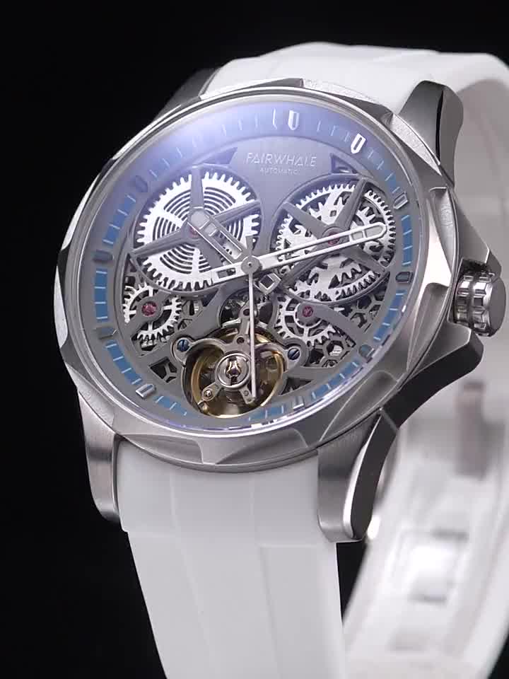 马克华菲(fairwhale)手表男士全自动机械表时尚国表镂空飞轮男表休闲