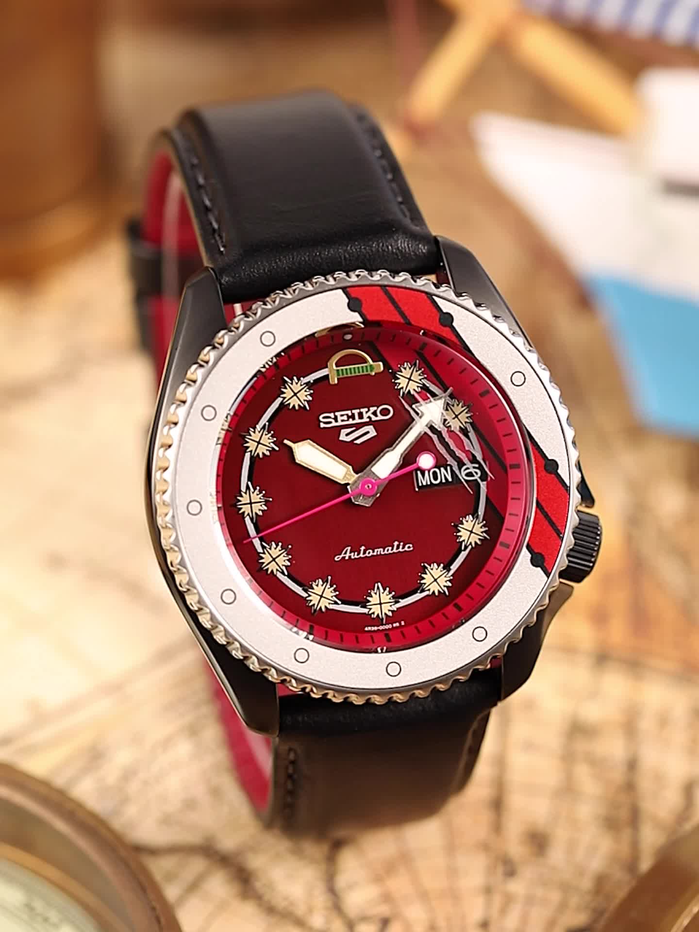 精工seiko手表航海王ip限量款自动手动上链10巴防水杰克斯红色表盘