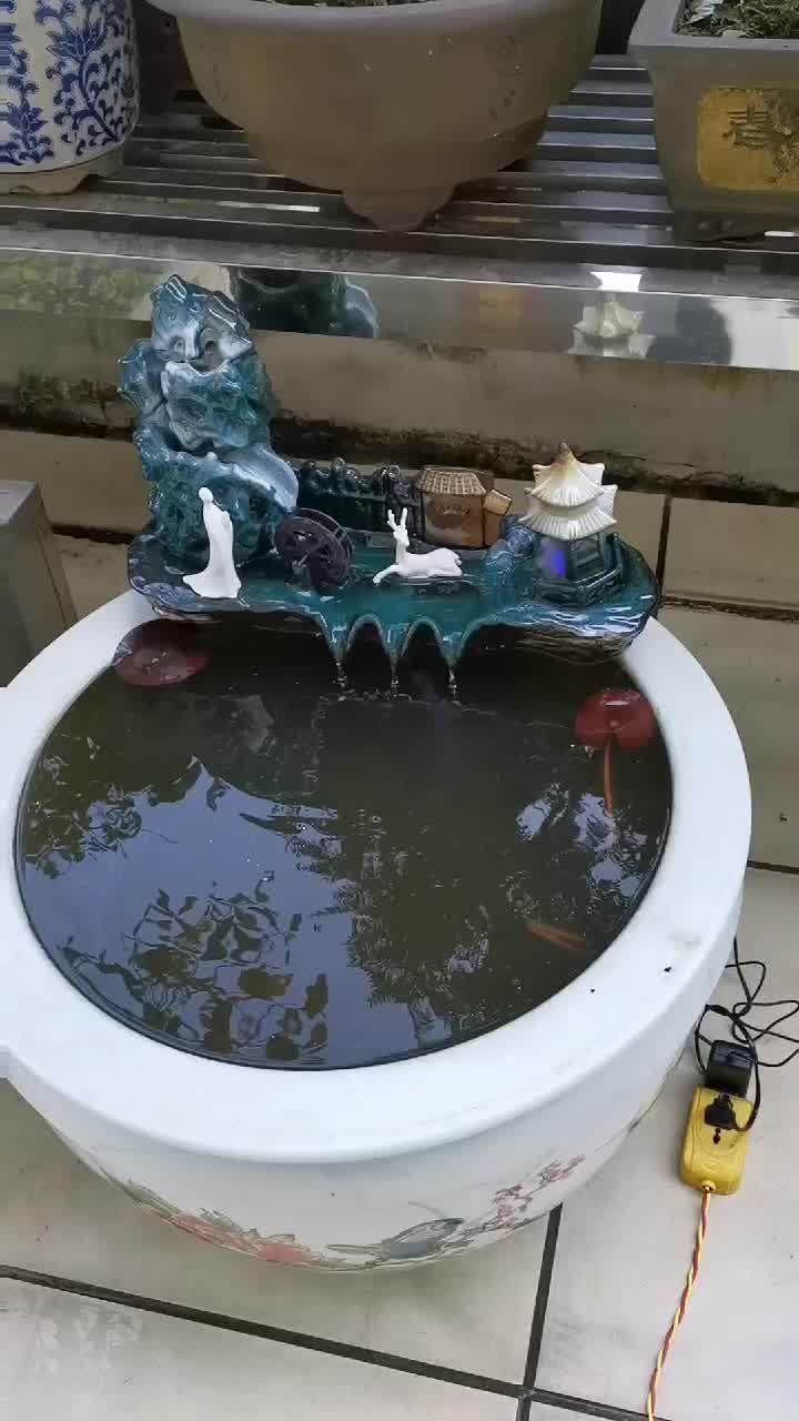 工匠时光陶瓷自动循环流水养鱼缸鱼盆增氧过滤器室内喷泉瀑布造景装饰