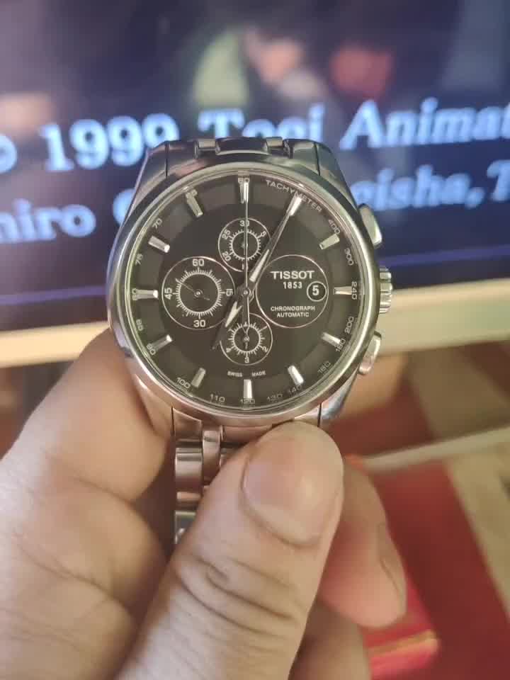 二手95新天梭tissot库图男表二手自动机械男士腕表黑盘黑皮t035627a