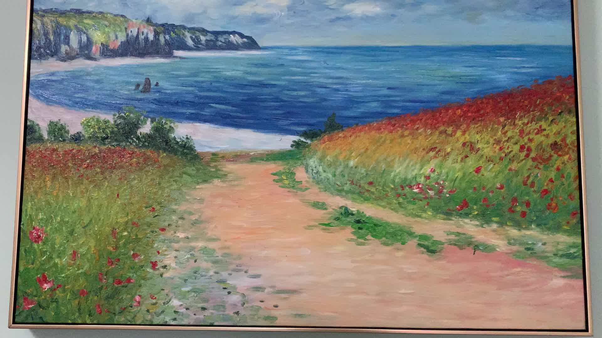 帝旗莫奈油画普尔维尔穿过稻田的路纯手绘风景油画临摹欧式客厅装饰画