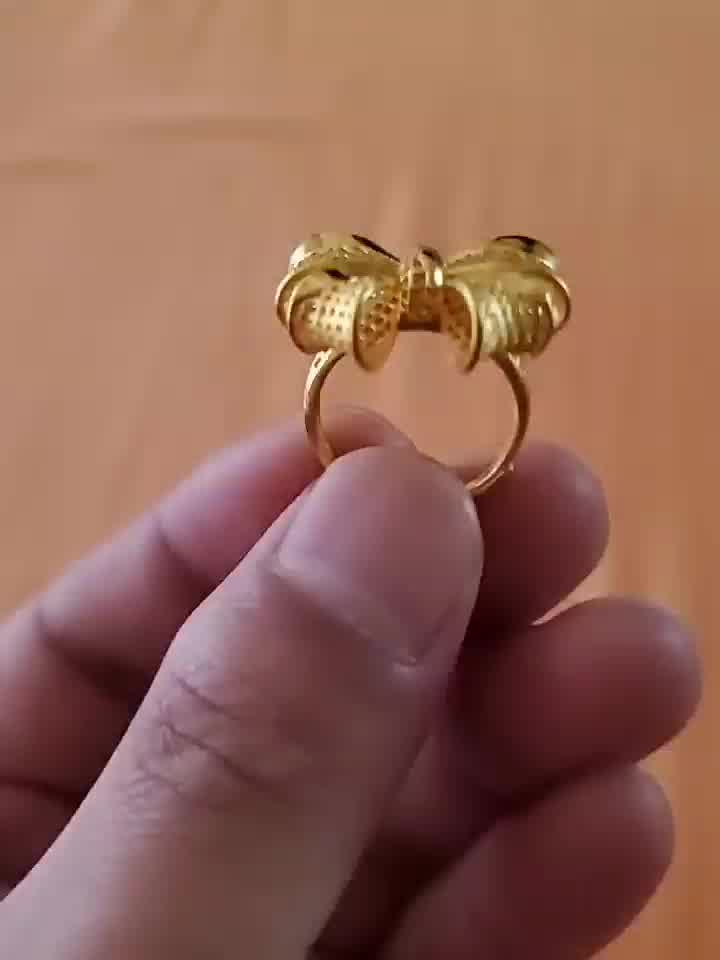 鑫徕帝珠宝黄金戒指女足金999花丝镂空蝴蝶结金戒指网红款时尚黄金