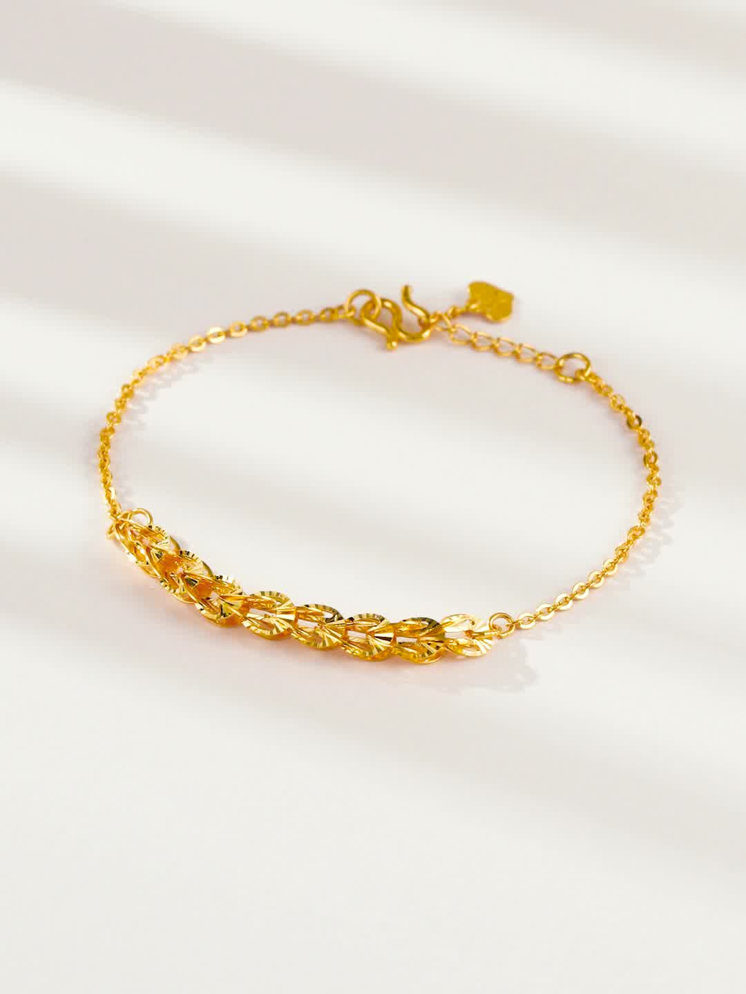 9凤尾孔雀车花闪亮凤羽黄金手链链子 3.8-3.89克 约15.5 2.