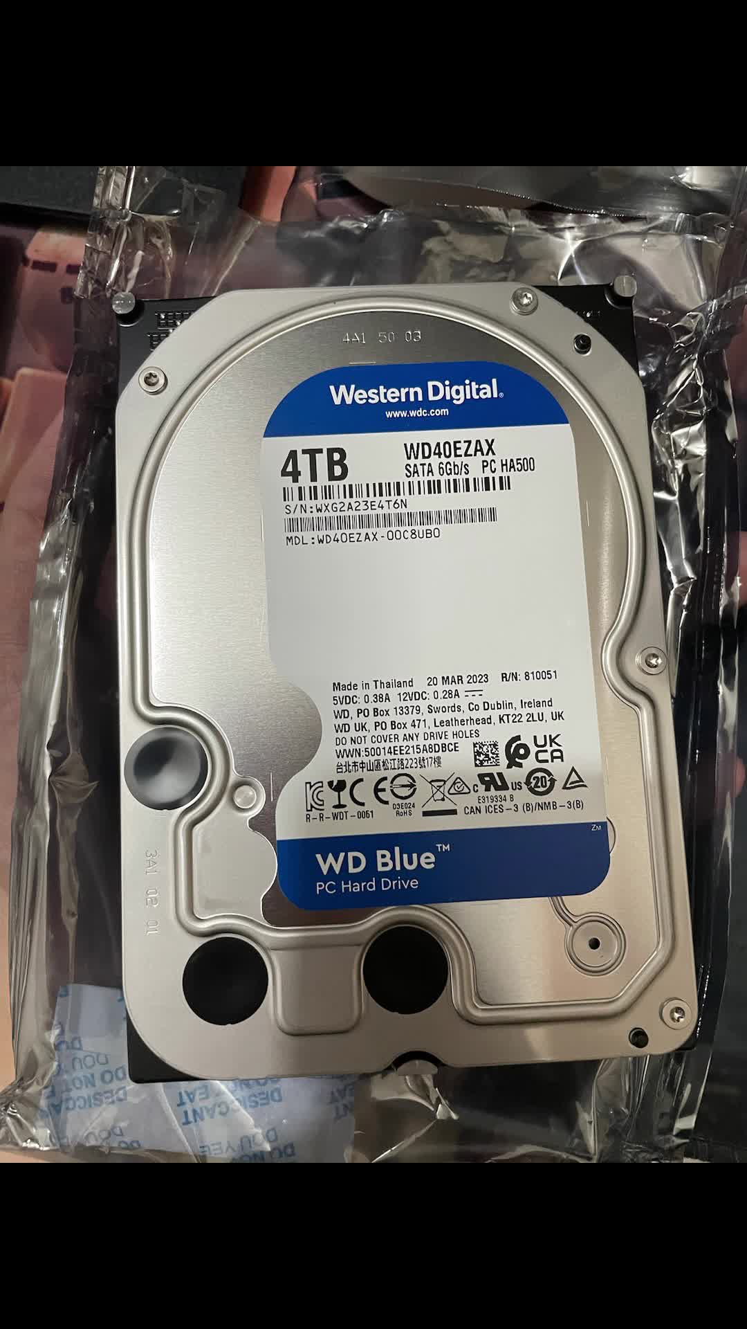 西部数据台式机机械硬盘WD Blue 西数蓝盘4TB 5400转256MB SATA CMR 